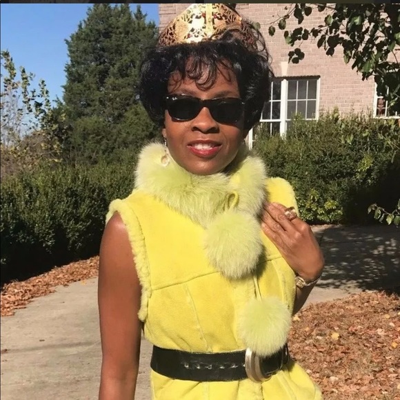 Designer Morris Kaye Yellow lime Green Shearling & fox Fur Vest Coat jacket S-M - Picture 2 of 11
